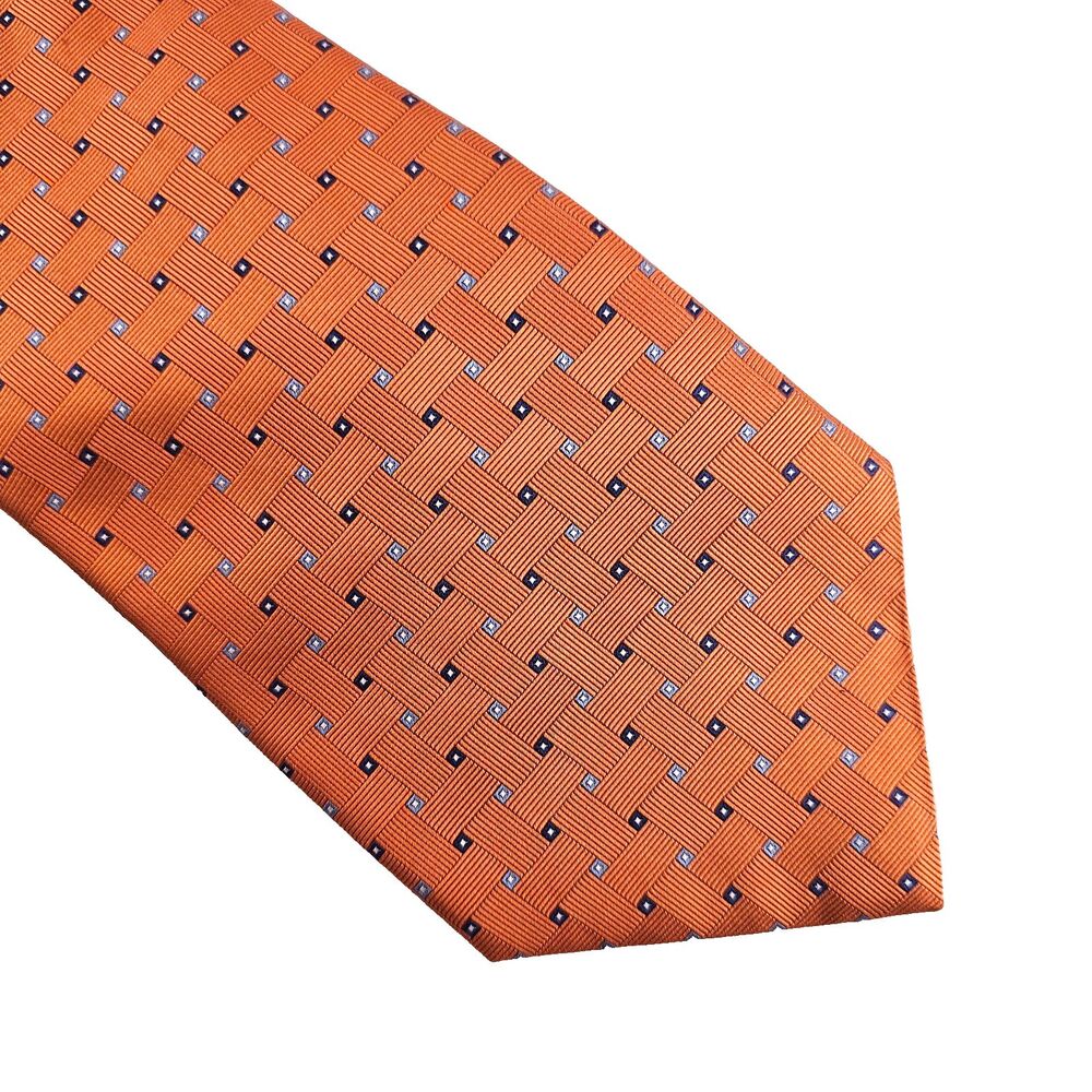 Brooks Brothers Mens Silk Tie Orange Blue Geometric Woven Made USA Italy